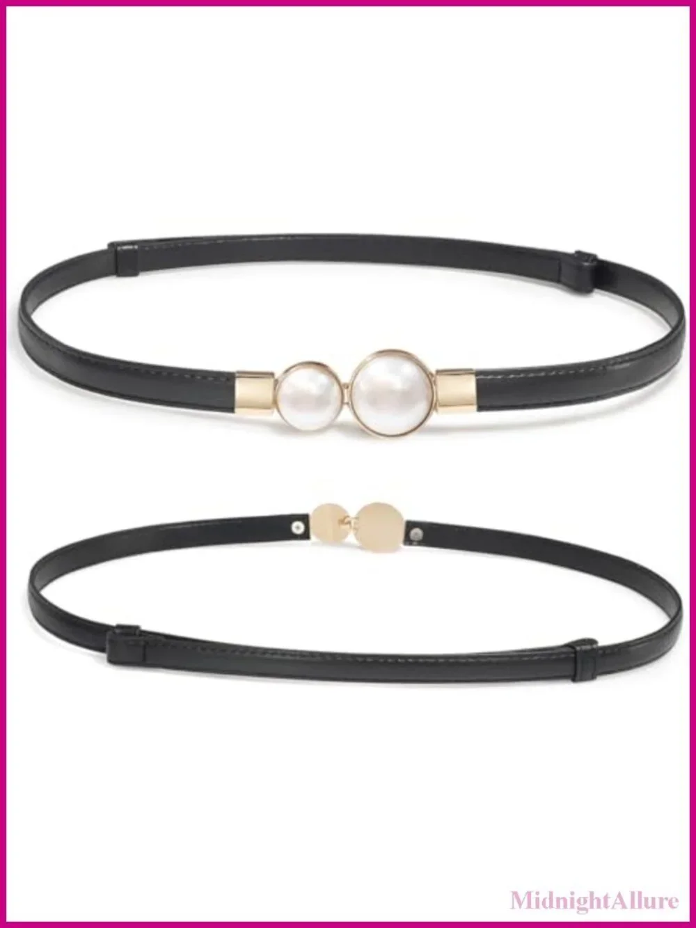 Skinny Belts Women Thin PU Leather Pearl Buckle Dress Belt